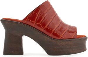 Ferragamo 85mm crocodile-effect wedge sandals Red