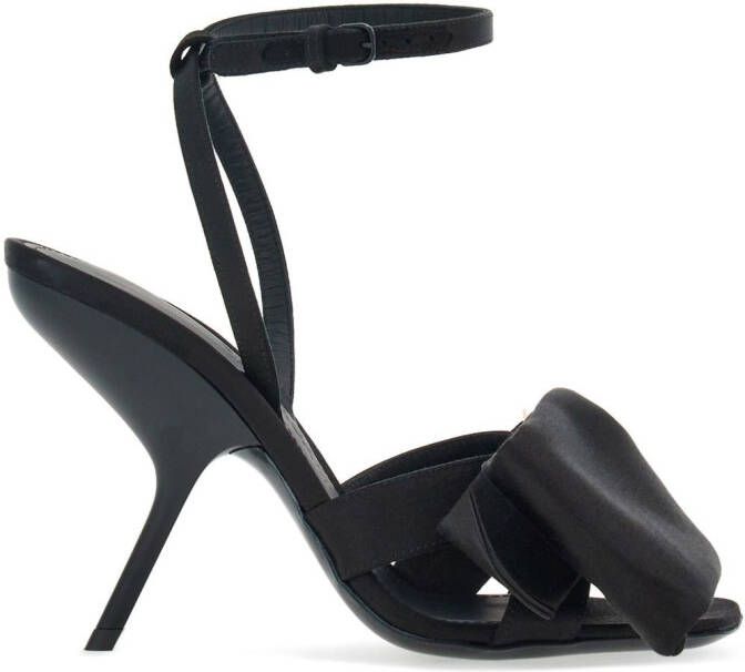 Ferragamo asymmetric-bow satin sandals Black