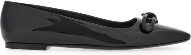 Ferragamo bow-detailing leather ballerina shoes Black