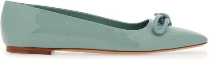Ferragamo bow-detailing leather ballerina shoes Green