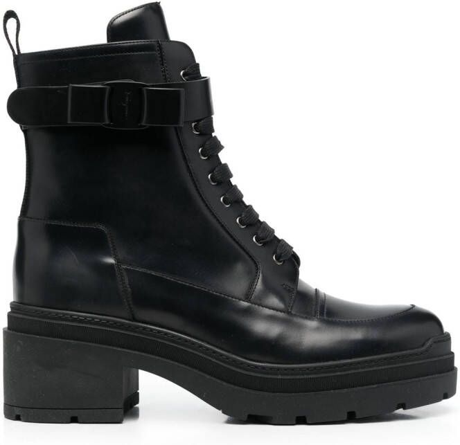 Ferragamo chunky leather biker boots Black