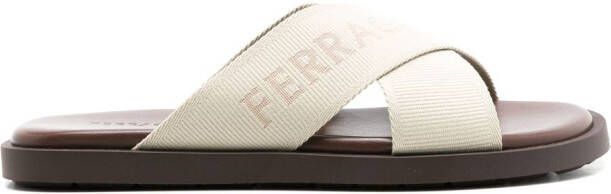 Ferragamo crossover logo-strap sandals Brown