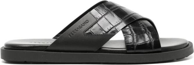 Ferragamo crossover-strap leather sandals Black