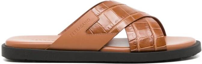 Ferragamo crossover-strap leather slides Brown
