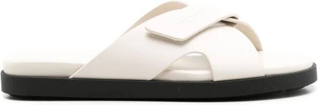 Ferragamo embossed-logo crossover-strap sandals White