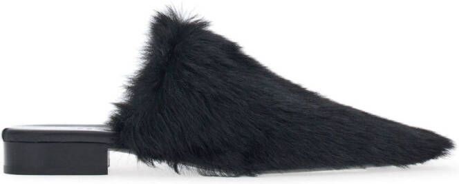 Ferragamo fur pointed-toe slippers Black