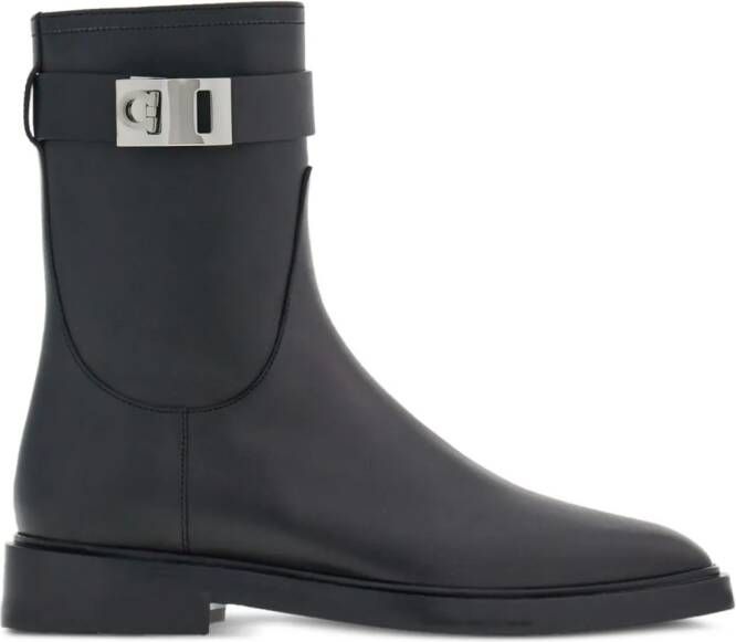Ferragamo Gancini-buckle leather ankle boots Black