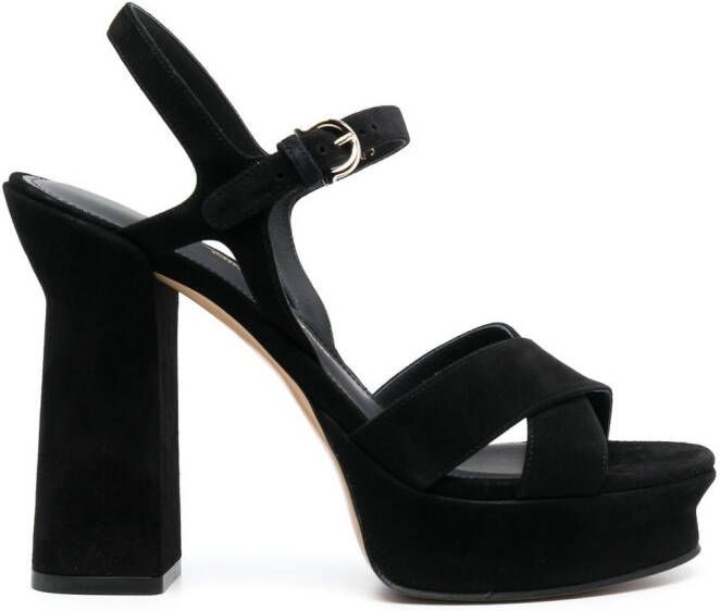 Ferragamo Gancini-buckle suede platform sandals Black