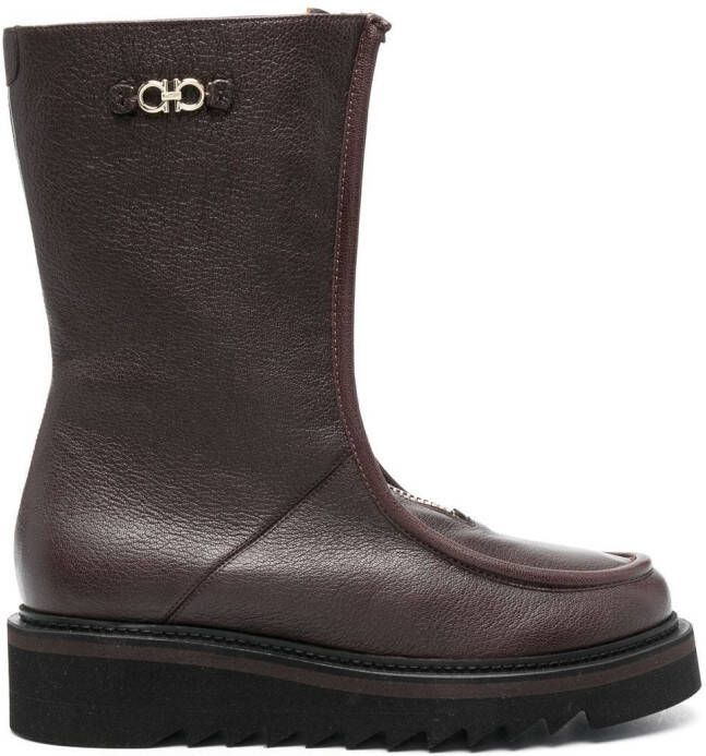 Ferragamo Gancini plaque ankle boots Brown