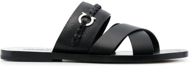 Ferragamo Gancini-embellished leather sandals Black
