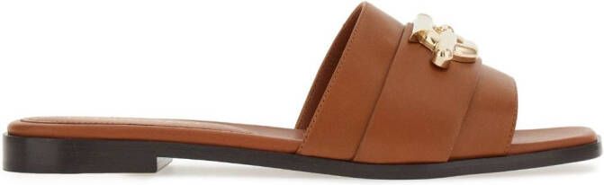 Ferragamo Gancini-plaque leather slides Brown