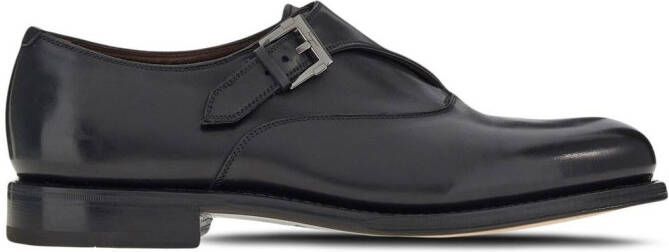 Ferragamo leather buckled monkstrap shoes Black