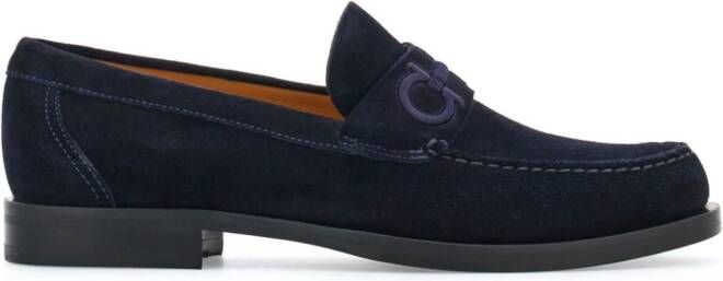 Ferragamo logo-embroidered leather loafers Blue