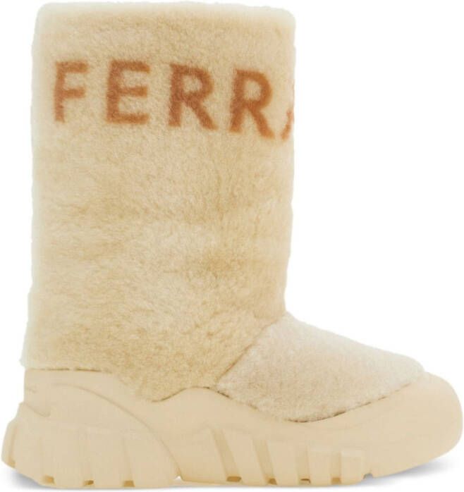 Ferragamo logo-print shearling boots White