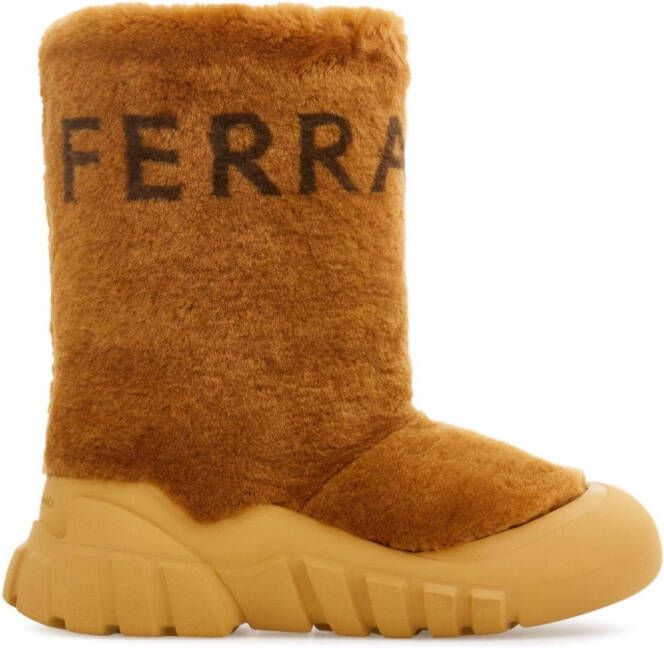 Ferragamo logo-print shearling ski boots Neutrals