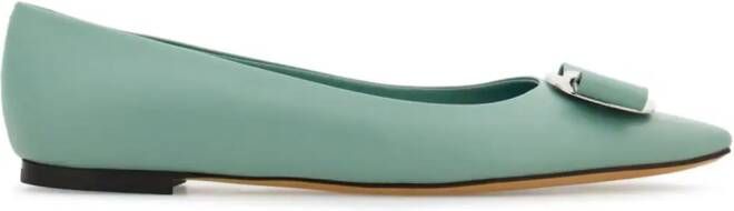 Ferragamo New Vara-bow lambskin ballerina shoes Green
