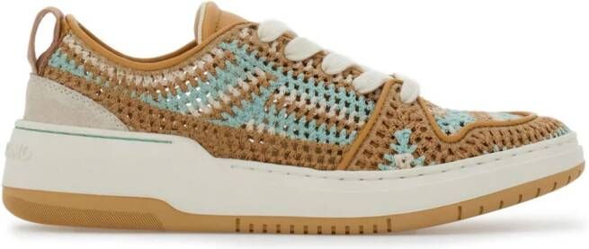 Ferragamo panelled macramé-detail sneakers Brown