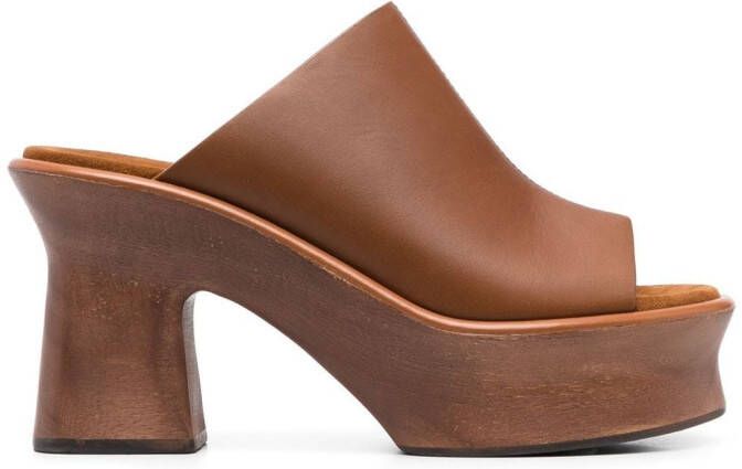 Ferragamo peep-toe platform leather mules Brown