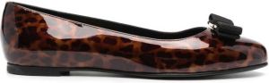 Ferragamo Vara-bow leopard-print ballerina shoes Brown