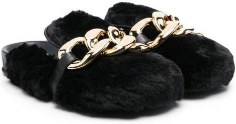 Florens chain-trim faux-fur slippers Black
