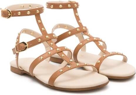 Florens stud-embellished leather gladiator sandals Brown