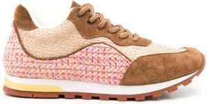 Framed woven-panelled low-top sneakers Brown