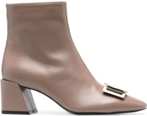 Furla 60mm logo-plaque leather boots Neutrals