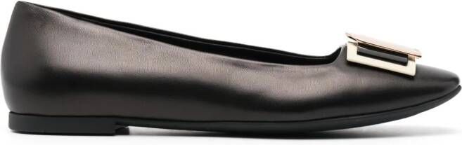 Furla engraved-logo plaque leather ballerina shoes Black