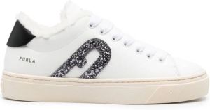 Furla glitter logo-patch lace-up trainers White