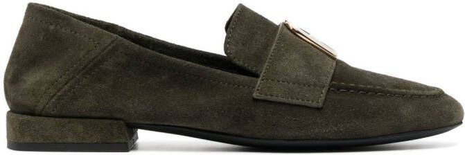 Furla logo-buckle leather loafers Green
