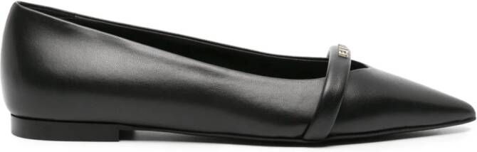 Furla logo-lettering leather ballerina shoes Black