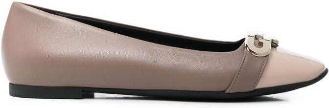 Furla logo-plaque detail ballerina shoes Neutrals