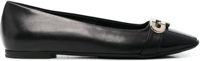 Furla logo-plaque flat ballerina shoes Black