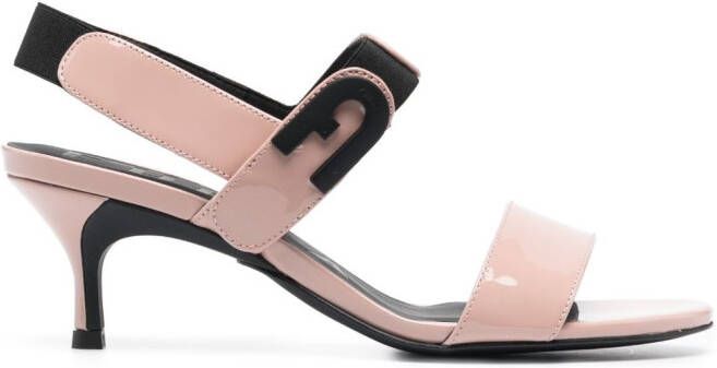 Furla logo-plaque patent-leather sandals Neutrals