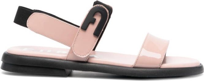 Furla logo-plaque patent-leather sandals Pink
