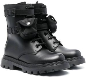 Gallucci Kids detachable-pockets leather combat boots Black