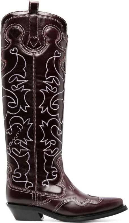 GANNI 40mm knee-high western boots Red