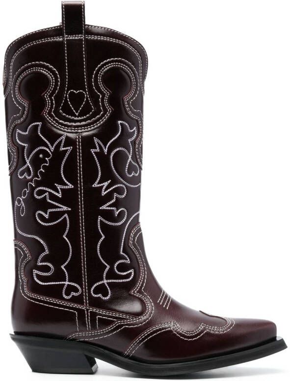 GANNI 40mm mid-calf western boots Red