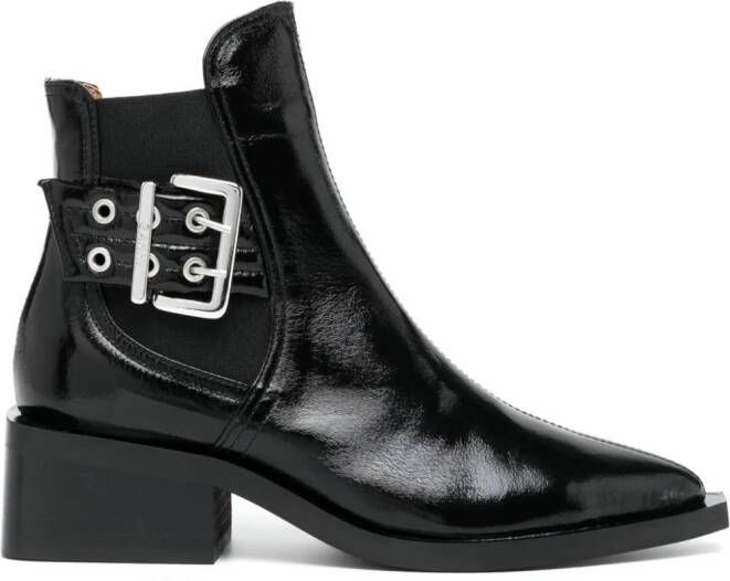 GANNI 45mm buckle-detail leather boots Black