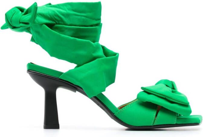 GANNI bow-detail 85mm sandals Green