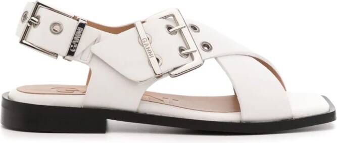 GANNI buckle-fastening crossover sandals White
