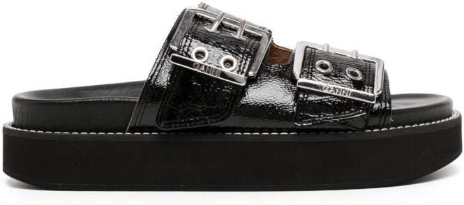 GANNI buckle-strap flatform sandals Black