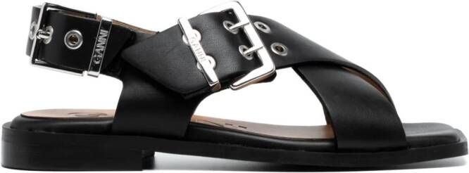 GANNI buckled crossover sandals Black