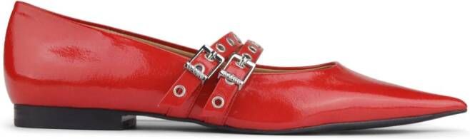 GANNI buckled pointed-toe ballerina shoes Red