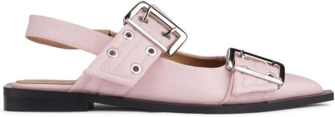 GANNI buckled-strap slingback ballerina shoes Pink