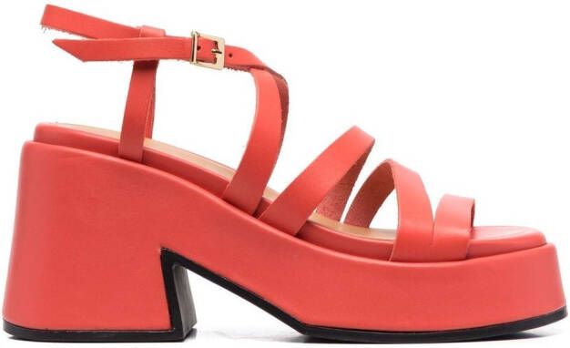 GANNI 100mm chunky leather sandals Red