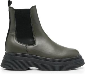 GANNI chunky leather Chelsea boots Green