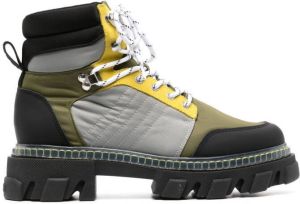 GANNI Cleated lace-up hiking boots Green
