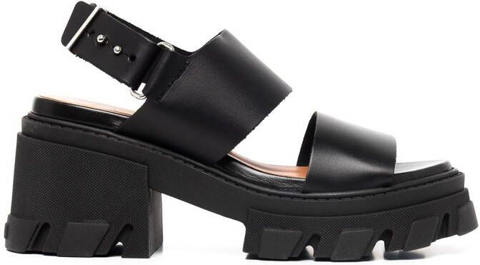 GANNI Cleated leather sandals Black