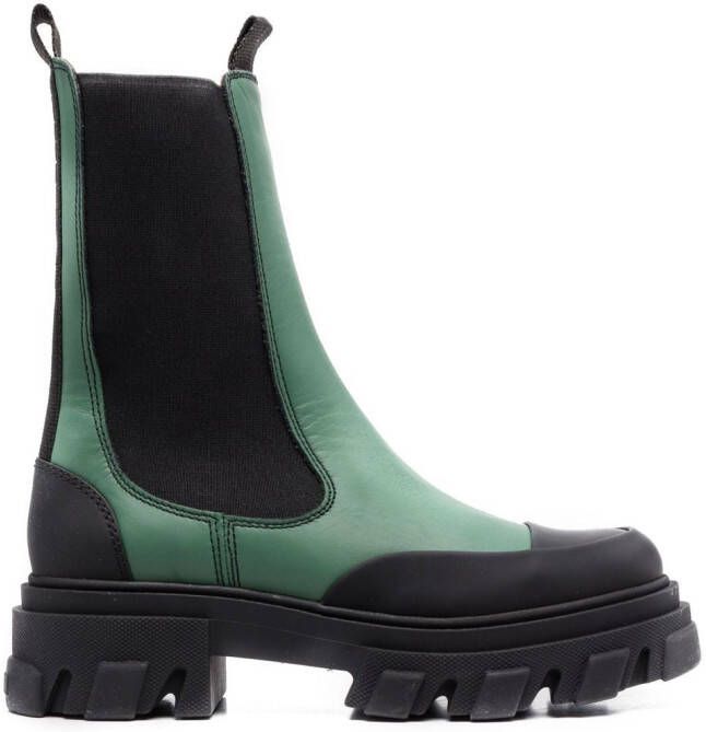 GANNI colour-block leather ankle boots Green